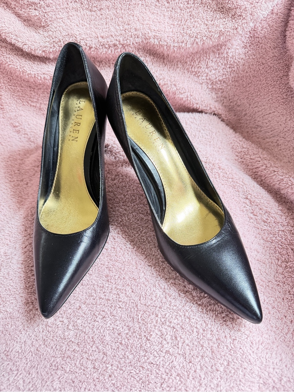 Lauren Ralph Lauren Black Pointed Toe Leather Pumps 6.5B